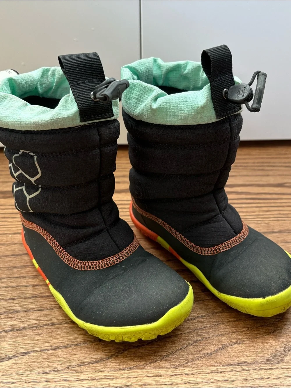 Vivo Barefoot Kids Waterproof Winter Boots - Black with Lime and Mint Accents